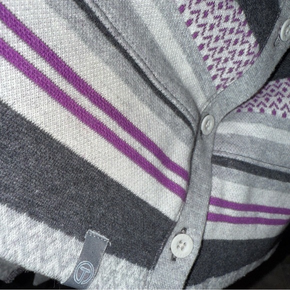 T By Talbots Sweater Women's XL Purple Gray Striped Sweatshirt Pullover Cotton - Picture 6 of 8